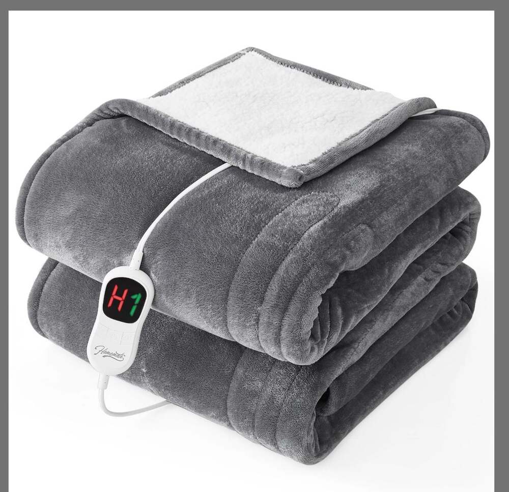 Homemate Heated Blanket 62"x84" Grey Twin Size Electric Blanket with 10 Heat Set